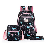 Morral juvenil trío cartuchera y lonchera 46 cm alto negro